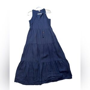 Magaschoni Blue Tiered Ruffled Halter Sundress